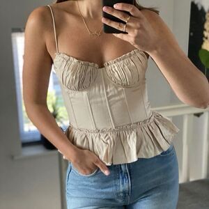 Brock Collection X H&M Corset Top Linen Blend Fitted Beige Milkmaid Feminine
